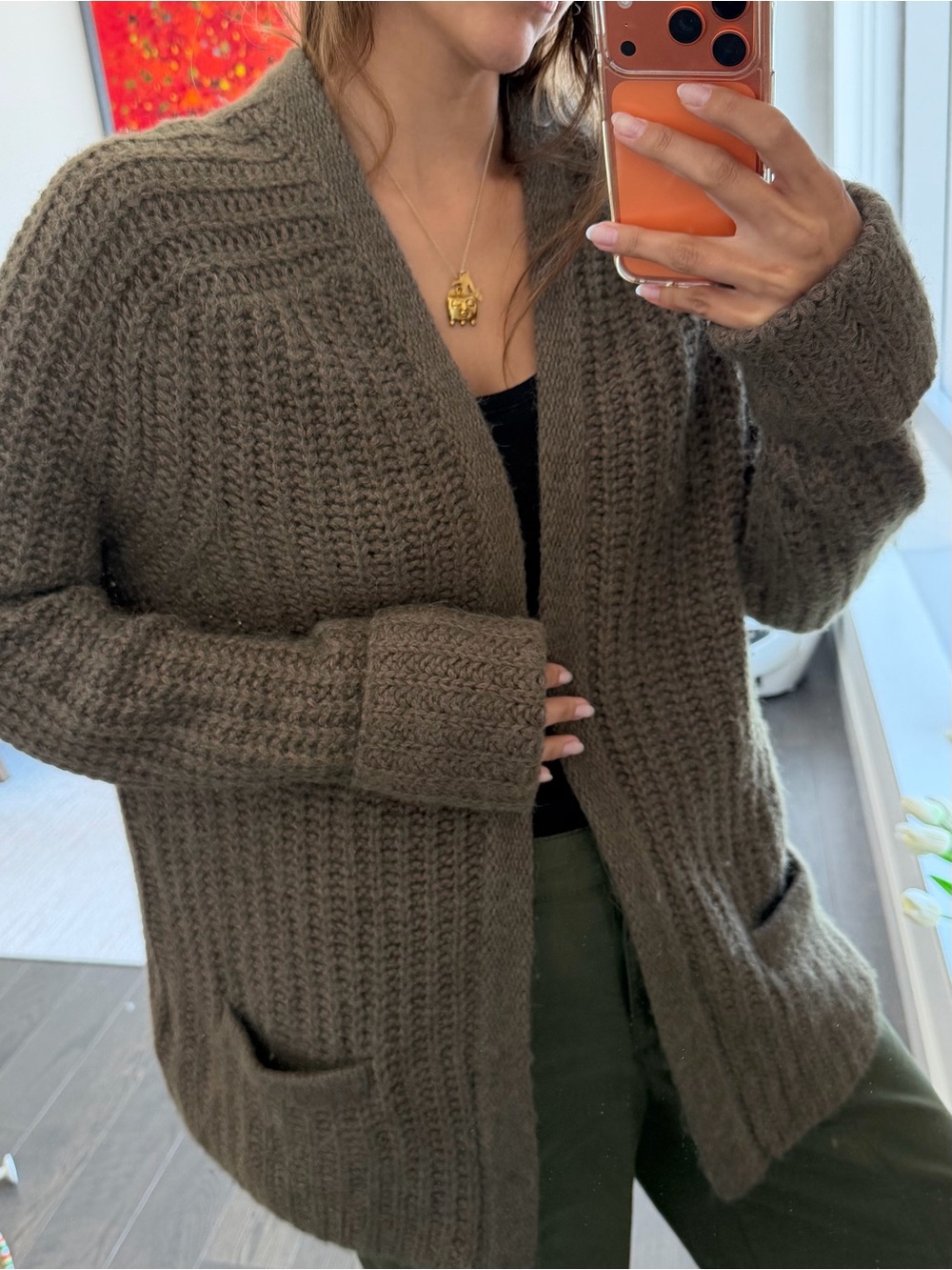 Simon Miller Alpaca Blend Chunky Open Cardigan | Olive Brown | Size 0
